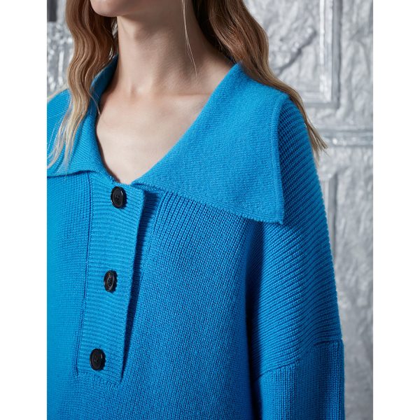 Wool blend oversize loose lapel lantern sleeve women's knit long sweater