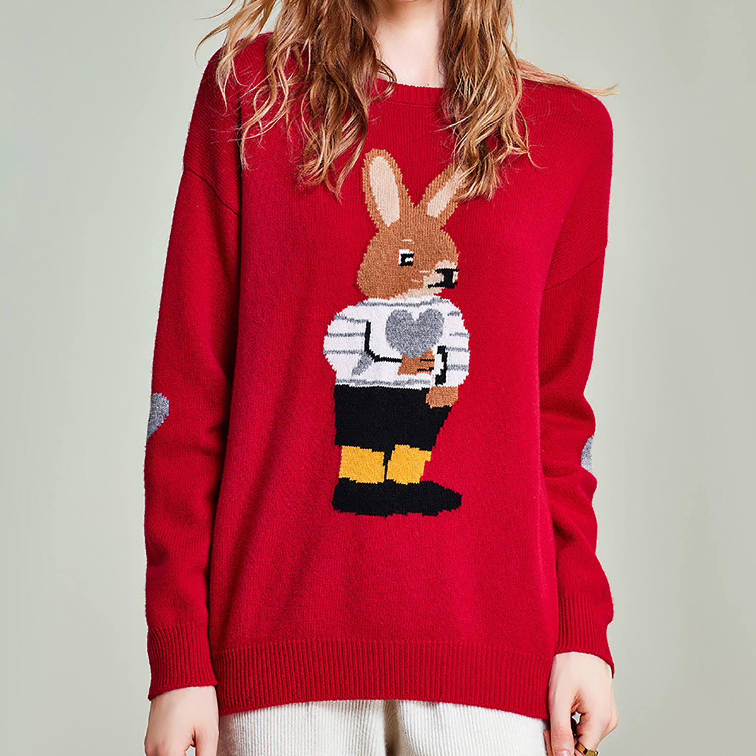 Autumn winter fashion cartoon rabbit women's rib knit pullover sweater