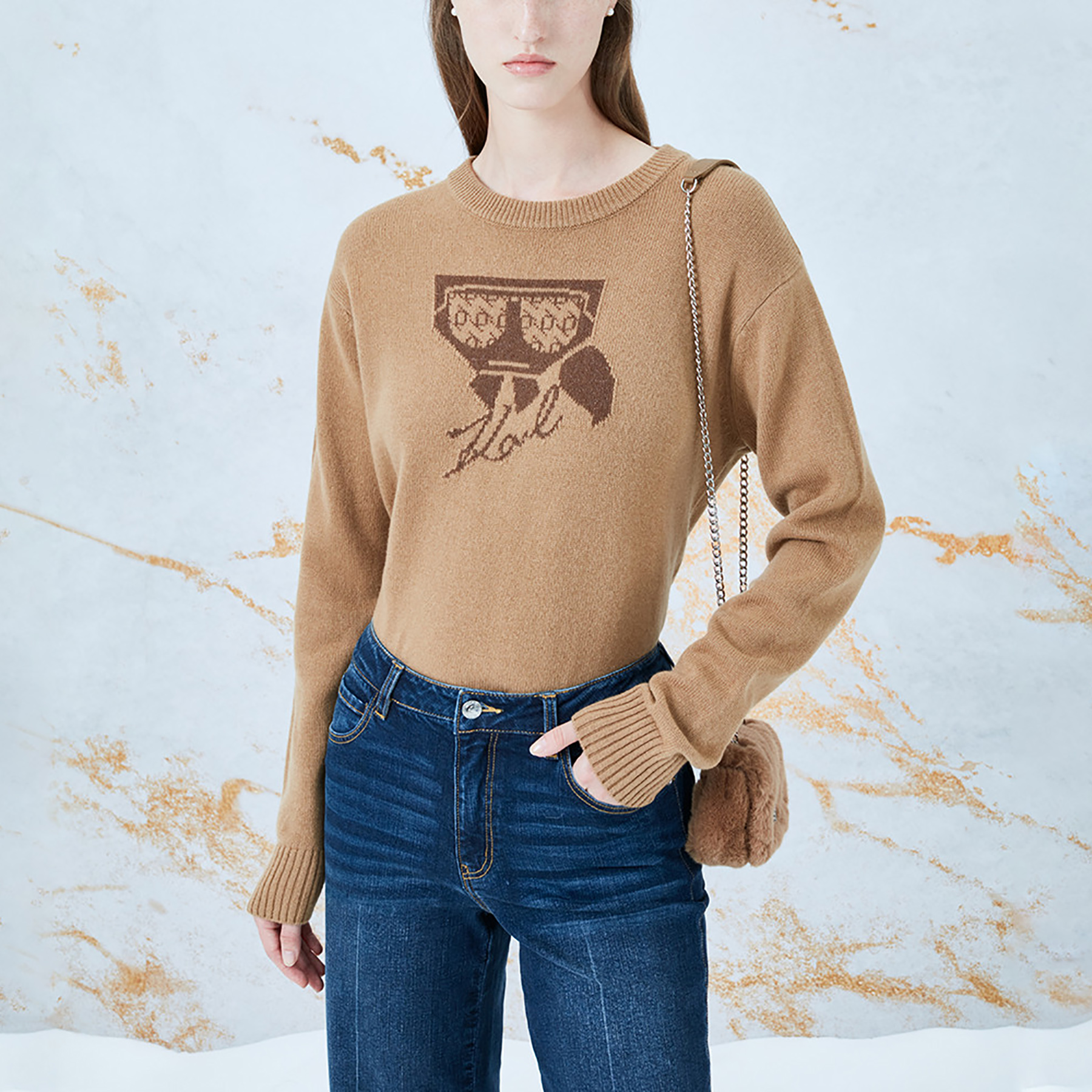 Autumn 100% virgin wool soft jacquard fit women's knit pullover sweater