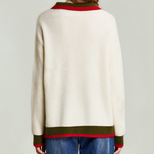 Women's Autumn Academy Style Contrast Polo Neck Knitted Sweater Women's Pullover