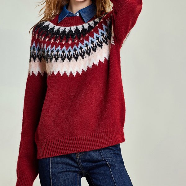 Women's Autumn/Winter Christmas Style Contrast Knitted Sweater Women's Pullover