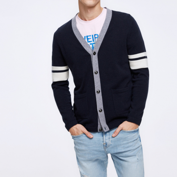 2023 New custom high-quality men's V-neck wool cardigan 100% cashmere fashion casual men's sweater