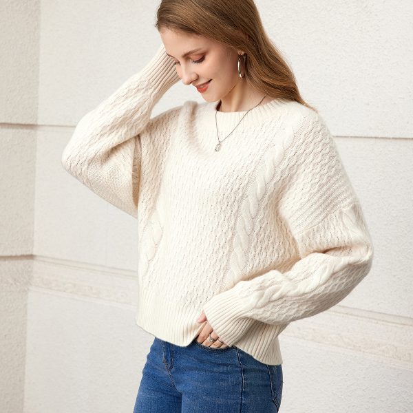 Casual 100% cashmere back button cream white ladies sweater